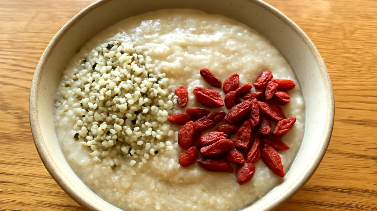 Amaranth-Porridge mit Hanfsamen und Goji-Beeren"