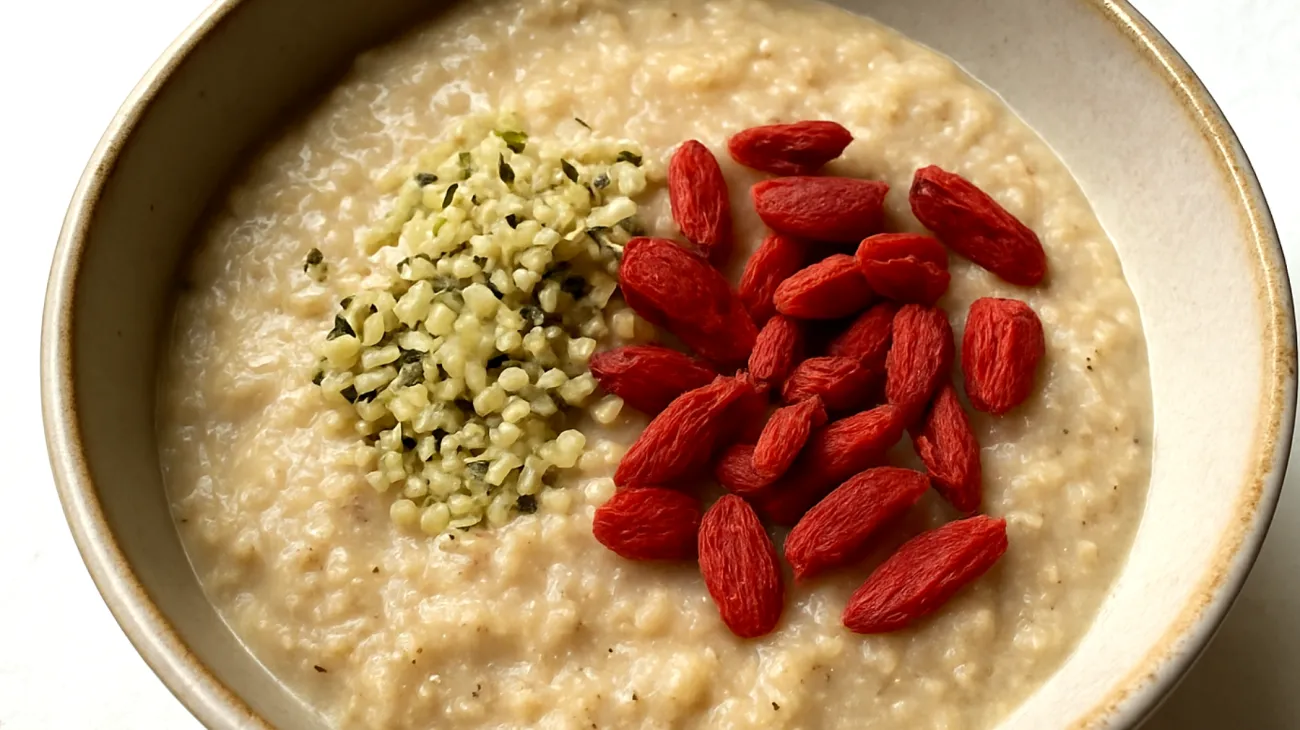 Amaranth-Quinoa-Pudding mit Hanfsamen und Goji-Beeren"