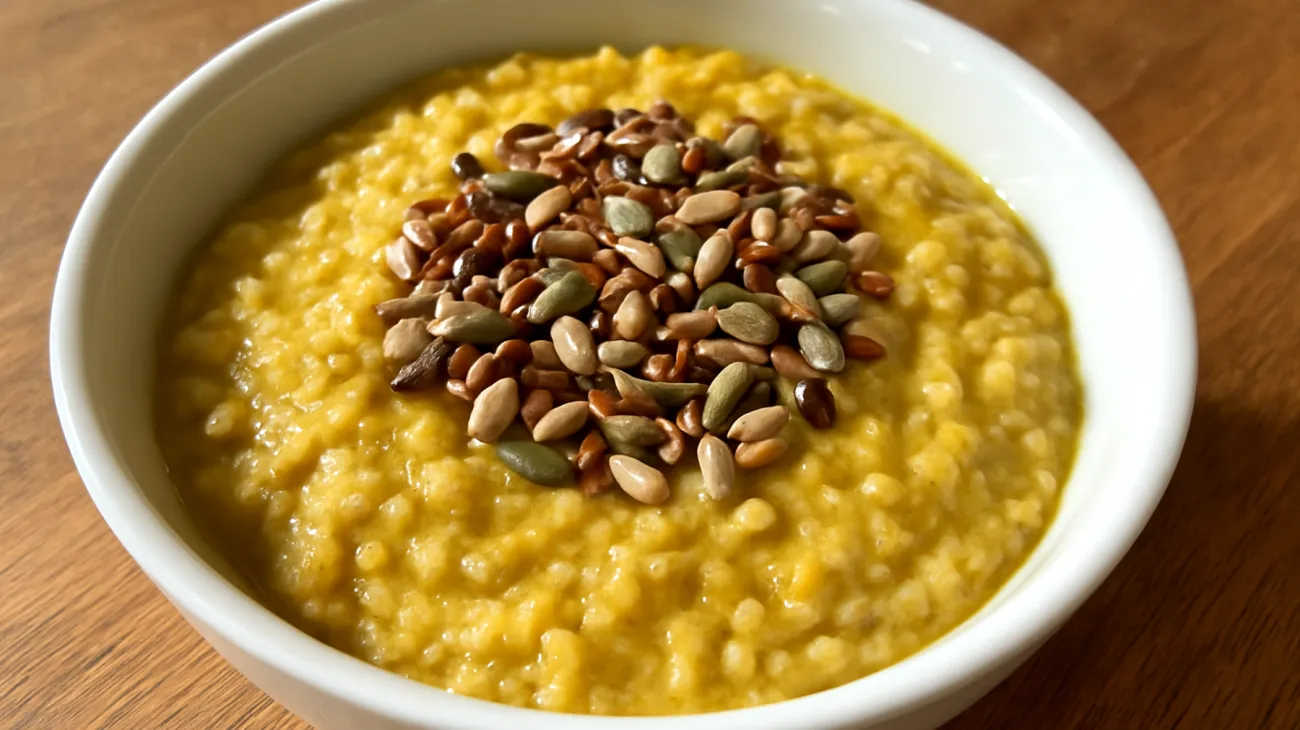 Buchweizen-Kurkuma-Porridge mit fermentierten Samen"