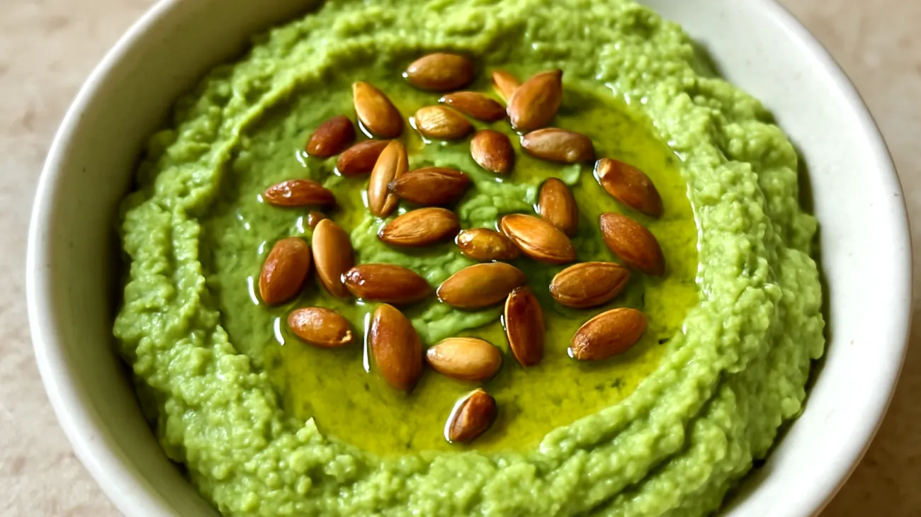 Edamame-Hummus mit gerösteten Kürbiskernen"