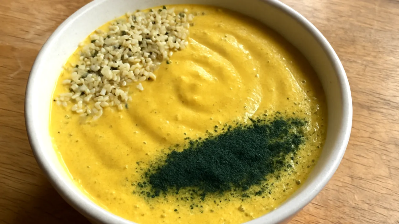 Goldene Milch Bowl mit Hanfsamen und Spirulina"