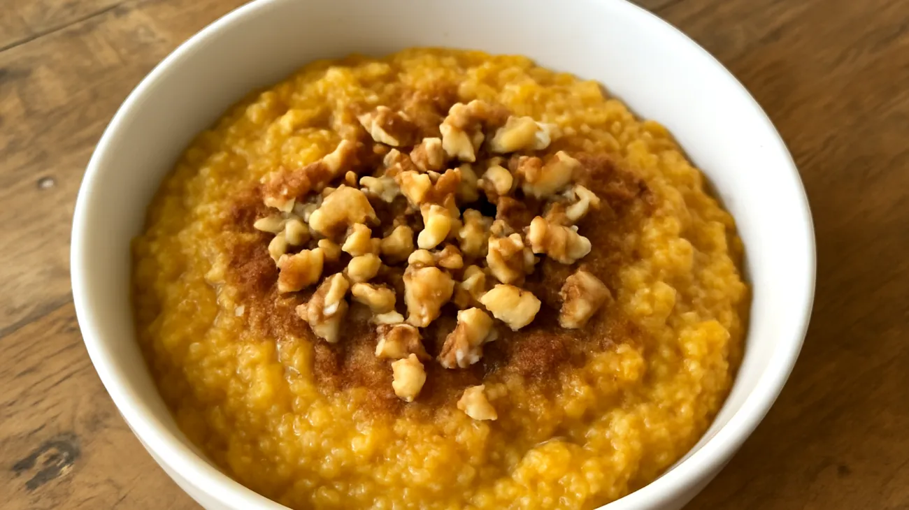Hirse-Kürbis-Brei mit Walnüssen und Zimt"