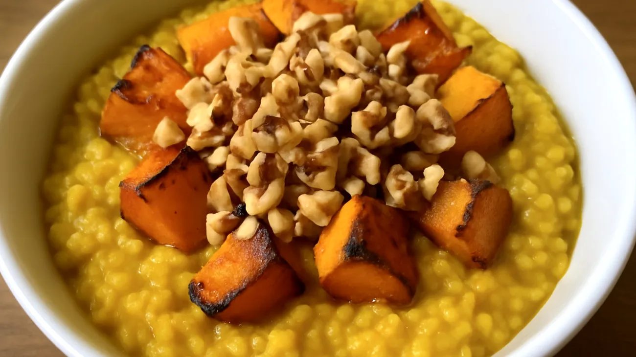 Hirse-Kürbis-Porridge mit Walnüssen und Kurkuma"