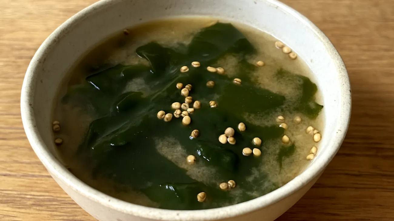 Miso-Suppe mit Wakame-Algen und geröstetem Buchweizen"
