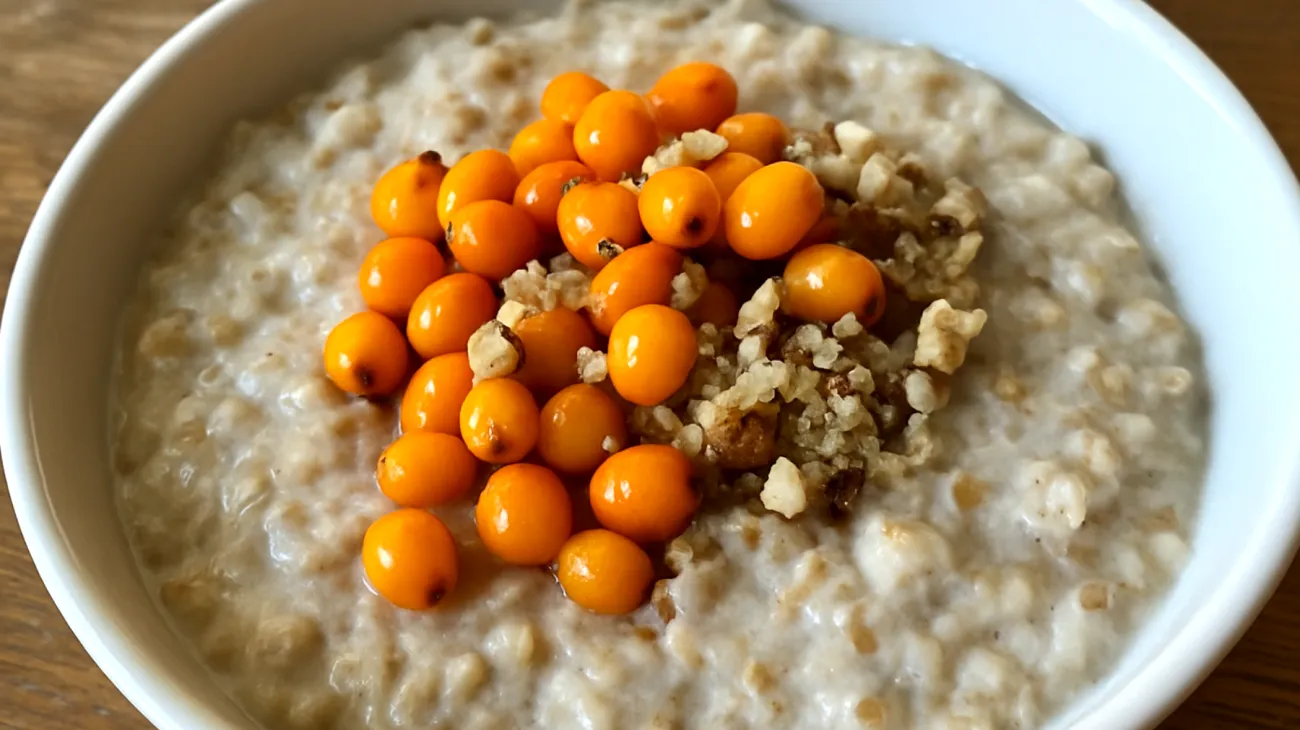 Sanddornbeeren-Porridge mit Buchweizen und Walnüssen"